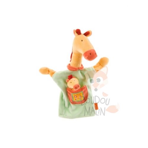  les loustics marionnette girafe et bébé vert orange jaune 